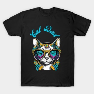 Cat Dad Black Cat Vintage Eighties Style Cat Retro T-Shirt